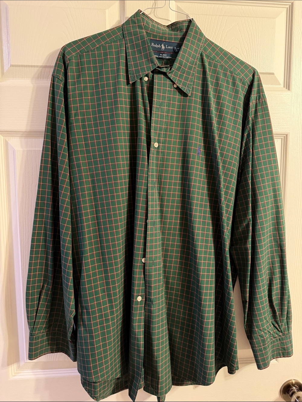 Ralph Lauren Green Plaid Button-Down Shirt with Red Grid